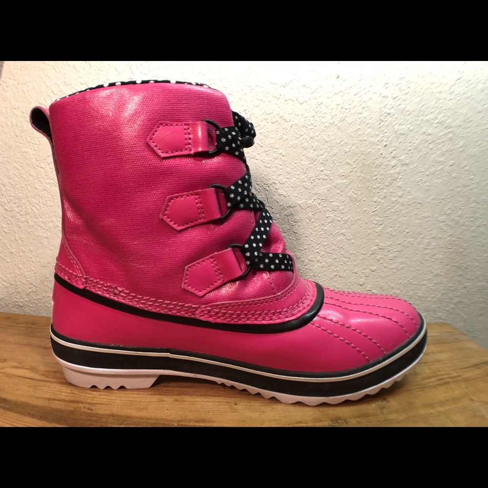 Sorel Rain boots Pink polka dot waterproof Sz 8